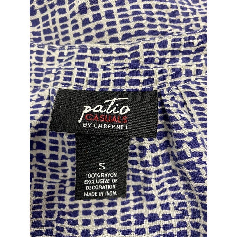 Patio Casuals Cabernet Long Blue White Floral Embroidered Pockets Dress S Small - Picture 7 of 12